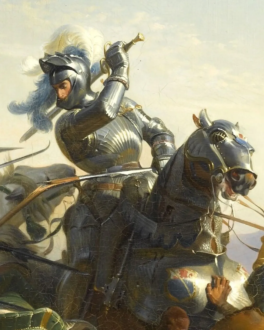 Armored knight on horseback, oil painting